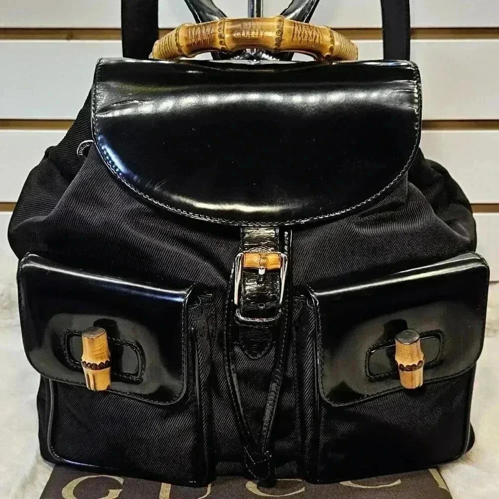 Gucci Bamboo Drawstring  Nylon Backpack